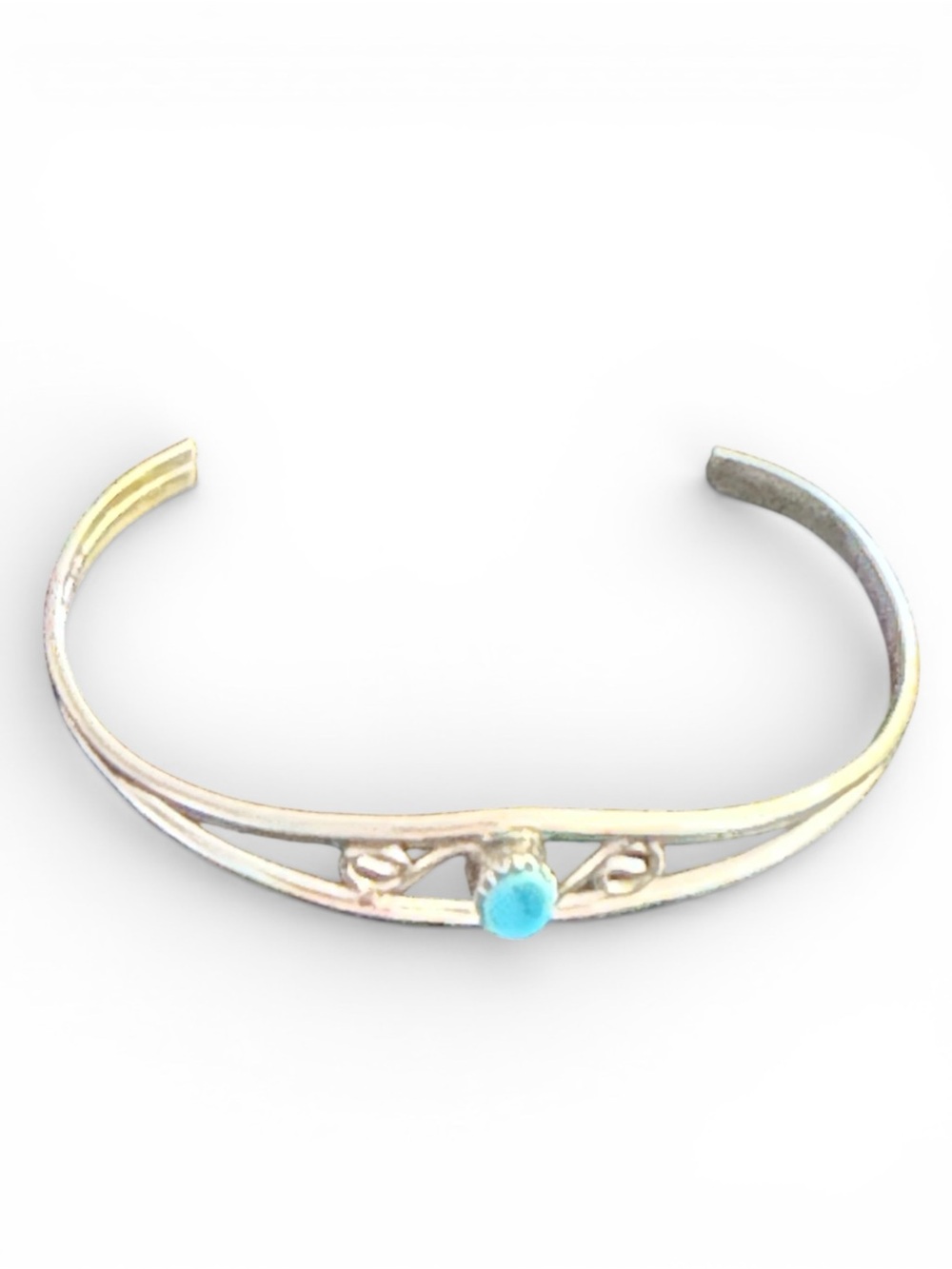 Sterling Silver Cuff Bracelet with Turquoise Stone - Stamped 925 size 6-7”